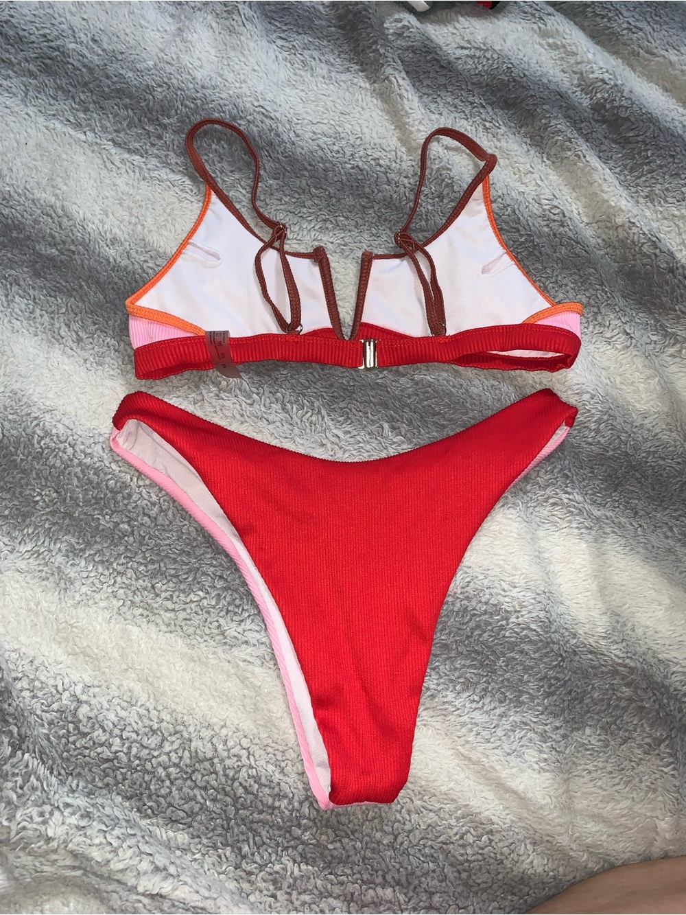 Pink Colorblock Ribbed Bikini Set - Picture 3 of 4